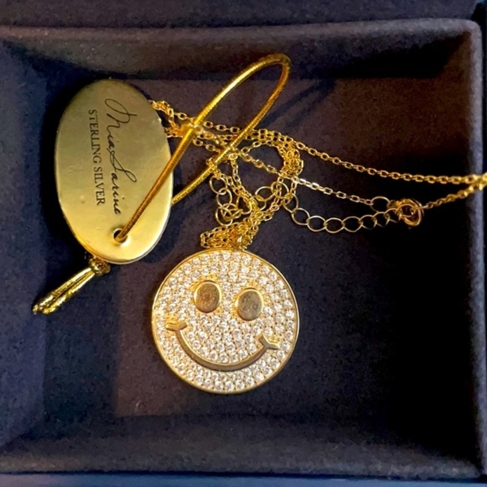 14k Gold Plated Rhinestone Happy Face Necklace